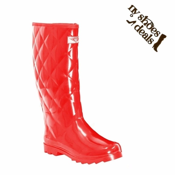 Women Rubber Rainboots Rain Boots, Quilted Red Rainboots, Size 6 - Picture 1 of 3
